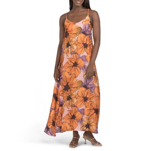 MAGARI Bronze Purple Made In Italy Sleeveless Strappy Floral Maxi Dress - Picture 1 of 1